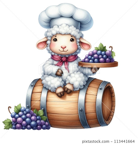 Sheep holding grapes clipart watercolor 113441664