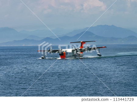 Japan Maritime Self-Defense Force's US-1A flying boat landing on the ocean Japan Maritime Self-Defense Force's US-1A flying boat landing on the ocean 113441729