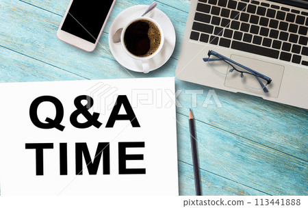 Business quotes, Q&A TIME on notebook or paper in office desk, office workplace 113441888