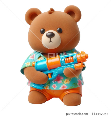 bear holding a water gun 3D render illustration bear holding a water gun 3D render illustration 113442045