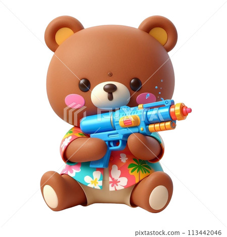 bear holding a water gun 3D render illustration 113442046