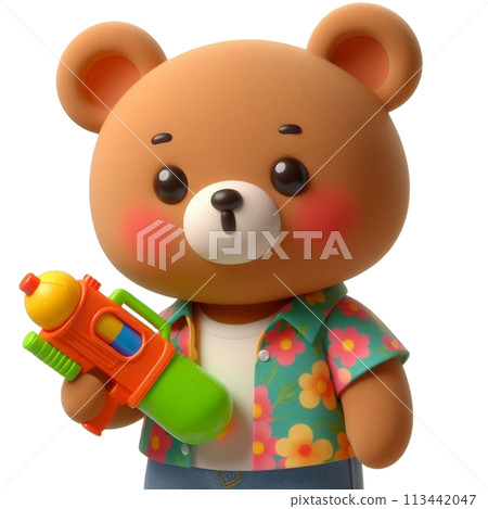 bear holding a water gun 3D render illustration bear holding a water gun 3D render illustration 113442047
