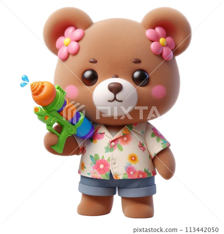 bear holding a water gun 3D render illustration bear holding a water gun 3D render illustration 113442050