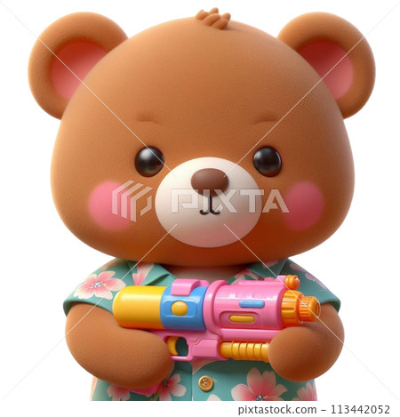 bear holding a water gun 3D render illustration 113442052