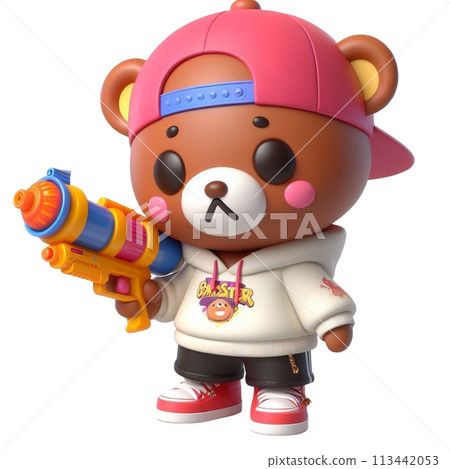 bear holding a water gun 3D render illustration 113442053