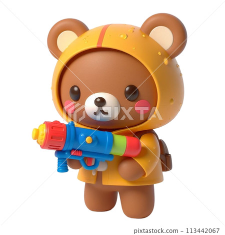 bear holding a water gun 3D render illustration 113442067