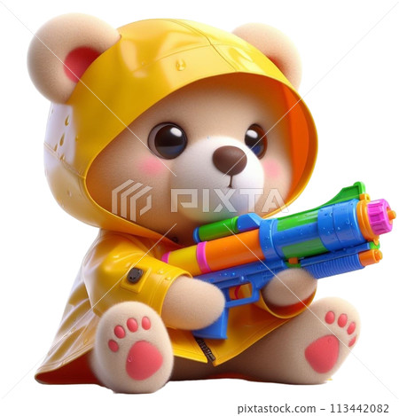 bear holding a water gun 3D render illustration bear holding a water gun 3D render illustration 113442082