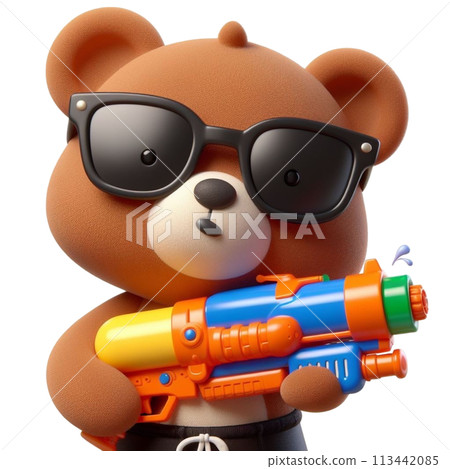 bear holding a water gun 3D render illustration bear holding a water gun 3D render illustration 113442085