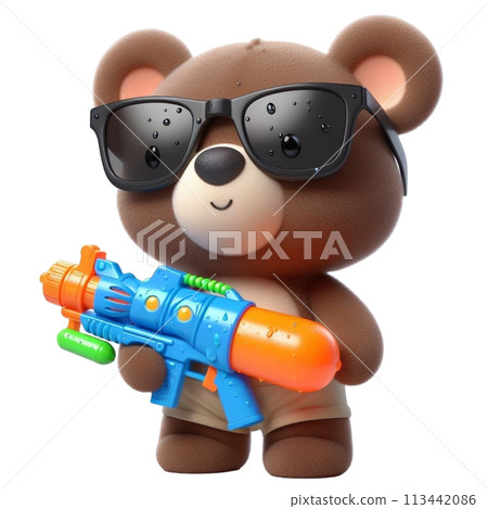 bear holding a water gun 3D render illustration bear holding a water gun 3D render illustration 113442086