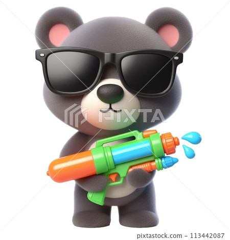 bear holding a water gun 3D render illustration bear holding a water gun 3D render illustration 113442087