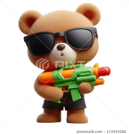 bear holding a water gun 3D render illustration bear holding a water gun 3D render illustration 113442088