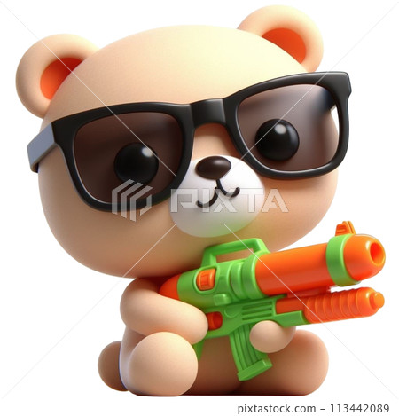 bear holding a water gun 3D render illustration 113442089