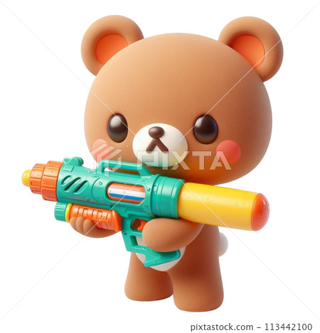 bear holding a water gun 3D render illustration bear holding a water gun 3D render illustration 113442100