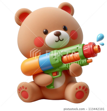 bear holding a water gun 3D render illustration bear holding a water gun 3D render illustration 113442101