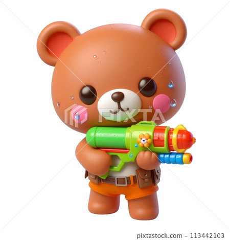 bear holding a water gun 3D render illustration bear holding a water gun 3D render illustration 113442103