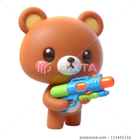 bear holding a water gun 3D render illustration 113442118