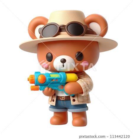 bear holding a water gun 3D render illustration bear holding a water gun 3D render illustration 113442120