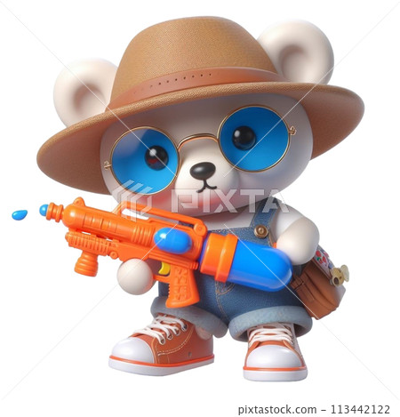 bear holding a water gun 3D render illustration bear holding a water gun 3D render illustration 113442122