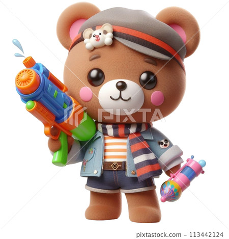 bear holding a water gun 3D render illustration bear holding a water gun 3D render illustration 113442124