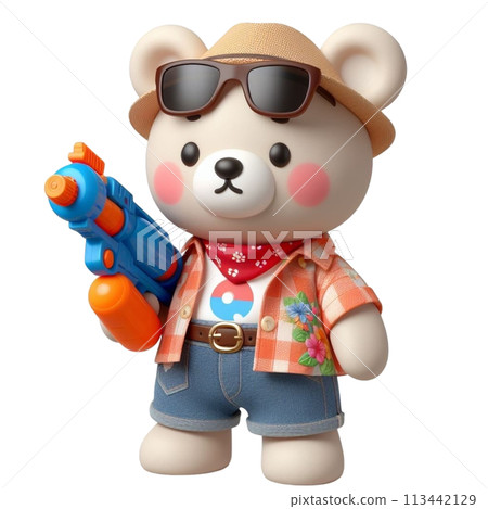 bear holding a water gun 3D render illustration bear holding a water gun 3D render illustration 113442129