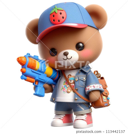 bear holding a water gun 3D render illustration 113442137