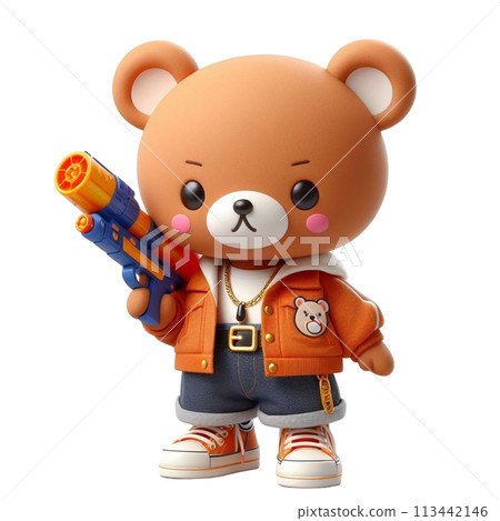 bear holding a water gun 3D render illustration bear holding a water gun 3D render illustration 113442146