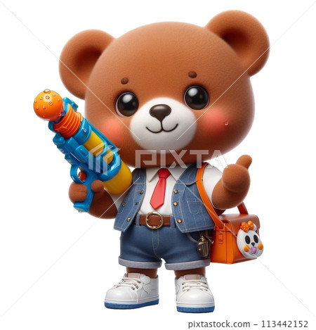 bear holding a water gun 3D render illustration bear holding a water gun 3D render illustration 113442152