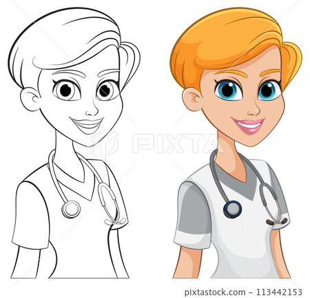 Friendly Cartoon Nurse with Stethoscope Friendly Cartoon Nurse with Stethoscope 113442153