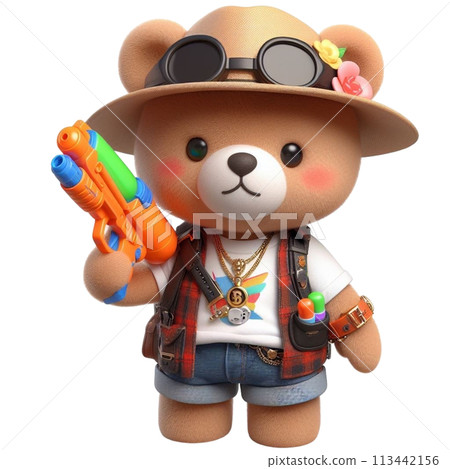 bear holding a water gun 3D render illustration bear holding a water gun 3D render illustration 113442156