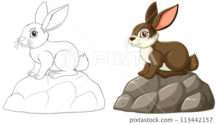 Cute Rabbit on a Rock Illustration Cute Rabbit on a Rock Illustration 113442157