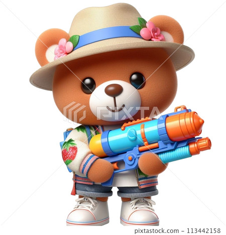bear holding a water gun 3D render illustration bear holding a water gun 3D render illustration 113442158