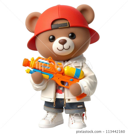 bear holding a water gun 3D render illustration bear holding a water gun 3D render illustration 113442160