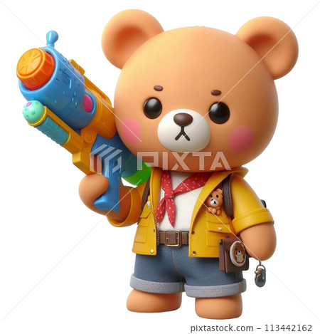 bear holding a water gun 3D render illustration bear holding a water gun 3D render illustration 113442162