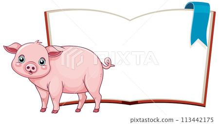 Cute Pig with Open Storybook 113442175