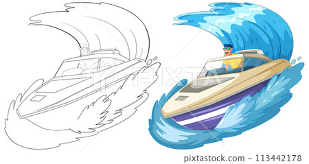 Speedboat Adventure on Turbulent Waves Speedboat Adventure on Turbulent Waves 113442178