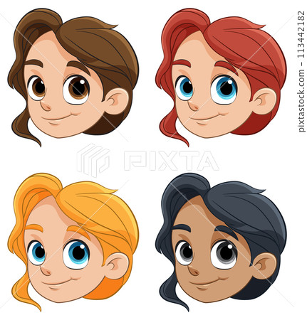 Colorful Cartoon Children Faces 113442182