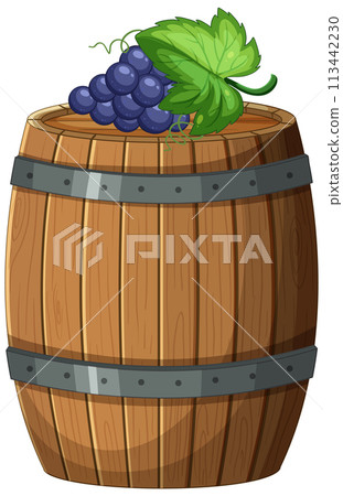 Vintage Wooden Barrel with Grapes 113442230