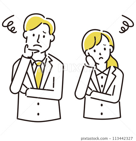 Classic - Communicative character illustration - Do you have any of these concerns? New employee concerns - Men and women 113442327