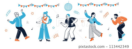 Happy disco club young people dancing enjoying discotheque party 113442349