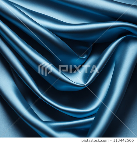 Blue silk fabric background and texture. Blue satin textured background material,silky cloth curtain 113442500