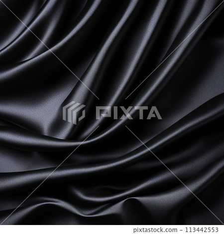 Black silk fabric background and texture. Black satin textured background material 113442553