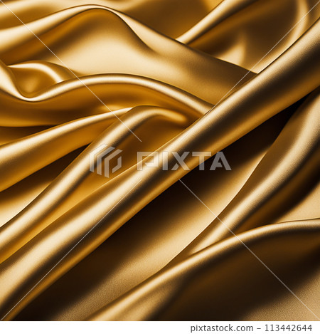 Gold silk fabric background and texture. Gold satin textured background material 113442644