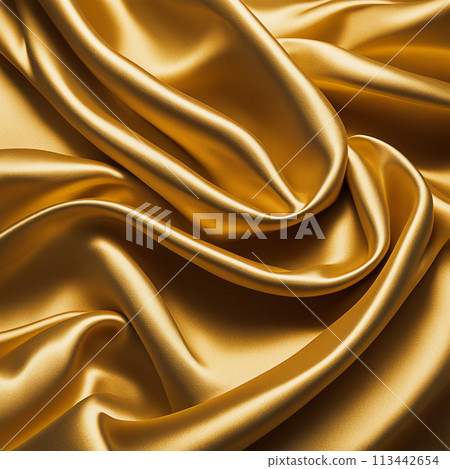 Gold silk fabric background and texture. Gold satin textured background material 113442654