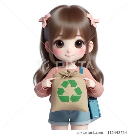 child holding a recycling bag 3D render illustration child holding a recycling bag 3D render illustration 113442734