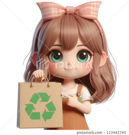 child holding a recycling bag 3D render illustration child holding a recycling bag 3D render illustration 113442745
