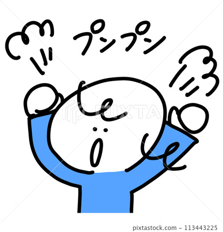 Angry woman with fist raised, upper body, simple and cute line drawing illustration Angry woman with fist raised, upper body, simple and cute line drawing illustration 113443225