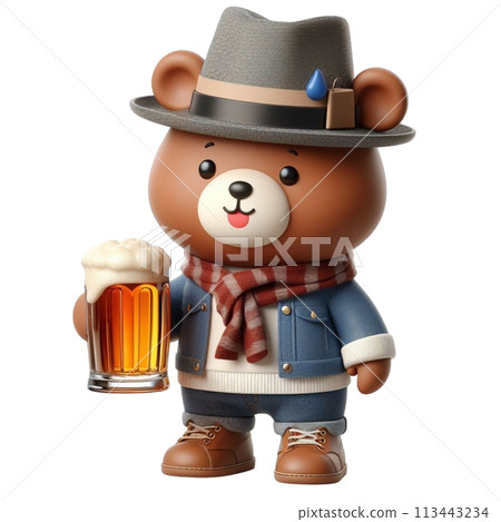 bear holding a beer glass 3D render illustration bear holding a beer glass 3D render illustration 113443234