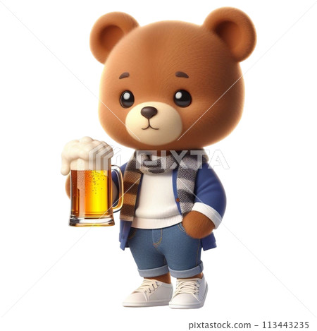 bear holding a beer glass 3D render illustration 113443235