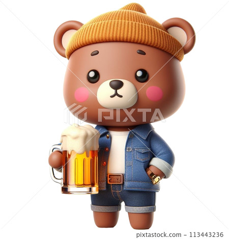bear holding a beer glass 3D render illustration 113443236