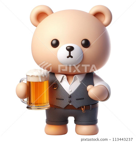 bear holding a beer glass 3D render illustration 113443237